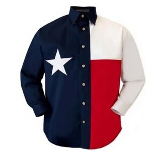 NWOT Tiger Hill Texas Flag Button Down Shirt Men Size L Long Sleeve Cotton Twill